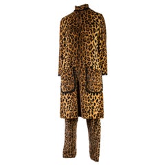 1970's Mollie Parnis Velvet Leopard Print 2PC Pantsuit