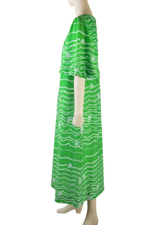 1960's Vintage Op Art Green Stripe Maxi Dress For Sale 1