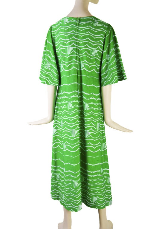 Women's 1960's Vintage Op Art Green Stripe Maxi Dress For Sale