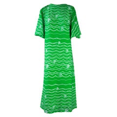 1960's Vintage Op Art Green Stripe Maxi Dress 12