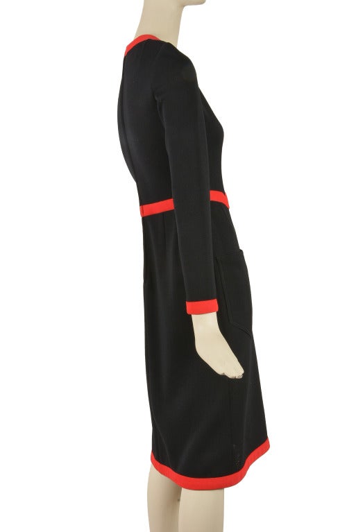 1970's Vintage Oscar de la Renta Black with Red Trim Dress-Rare! 2