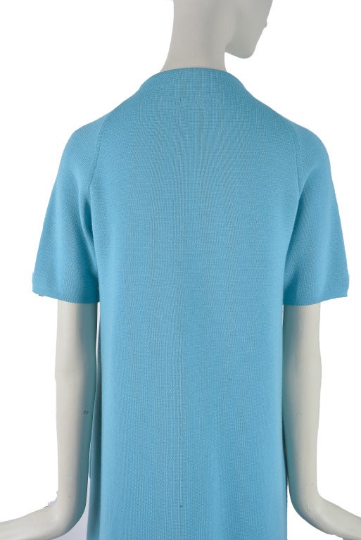 Vintage 1960's Cezar Aqua Blue Knit Short Sleeve Overcoat For Sale 2