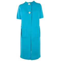 Vintage 1960's Cezar Aqua Blue Knit Short Sleeve Overcoat 9