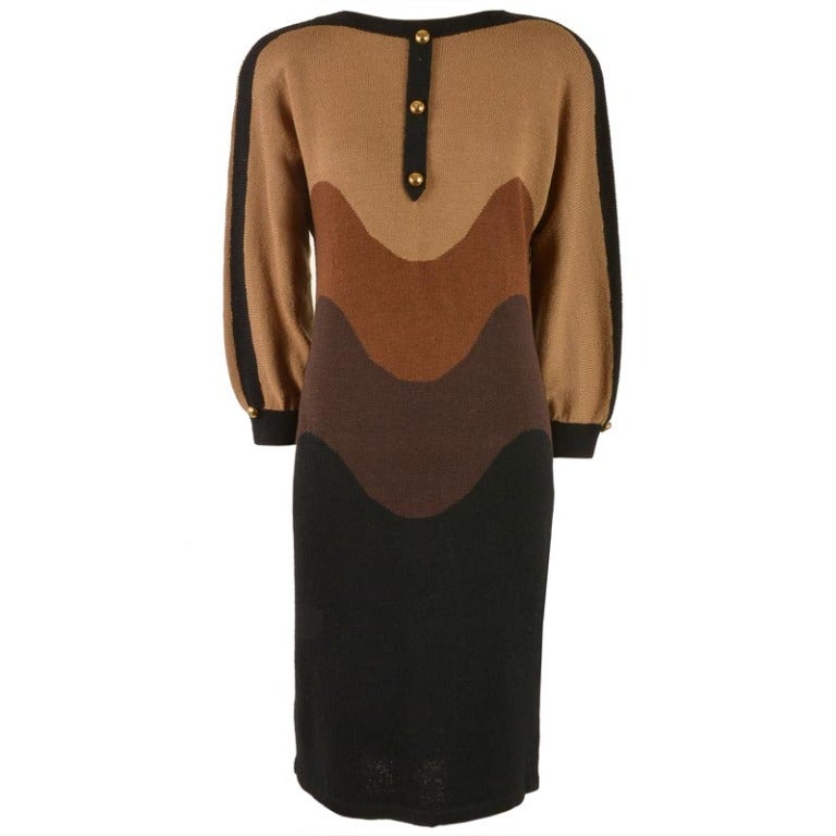  Adolfo Vintage 1980'S Brown Sweater Dress 