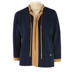 NEW Chanel Navy Blue Tan Trim Cardigan Size 40 Cashmere 3