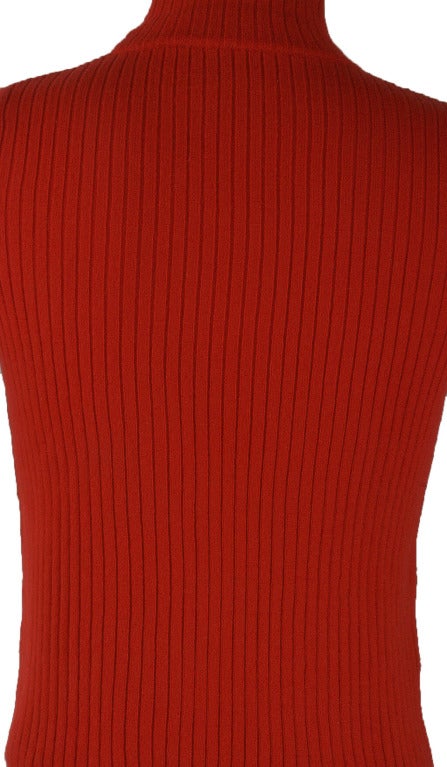 1970's Courreges Red Mock Turtleneck Short Sleeve Sweater Size 38 1