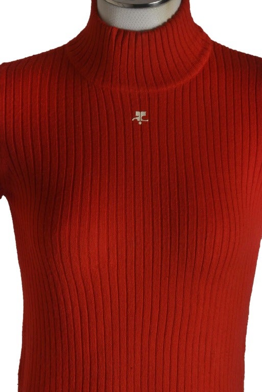 1970's Courreges Red Mock Turtleneck Short Sleeve Sweater Size 38 2