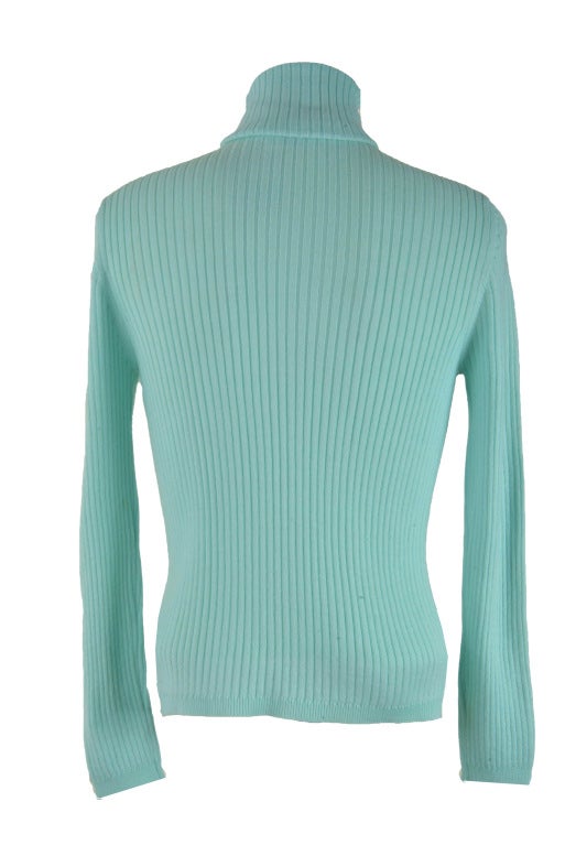 Women's Courreges Aqua Knit Turtleneck Long Sleeve Sweater Size Large Mint Condition