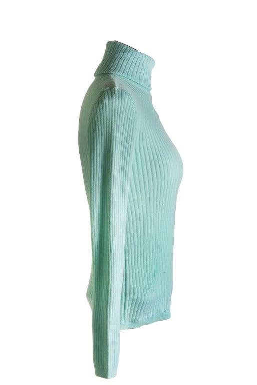 Courreges Aqua Knit Turtleneck Long Sleeve Sweater Size Large Mint Condition 1