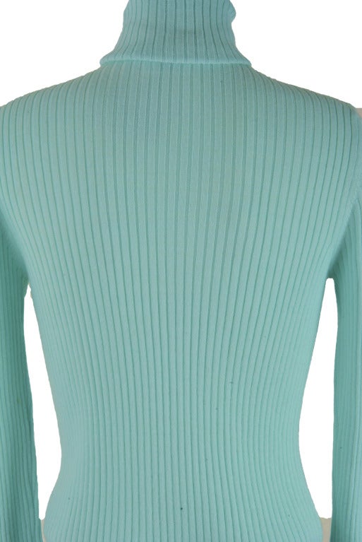 Courreges Aqua Knit Turtleneck Long Sleeve Sweater Size Large Mint Condition 2