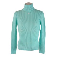 Vintage Courreges Aqua Knit Turtleneck Long Sleeve Sweater Size Large Mint Condition