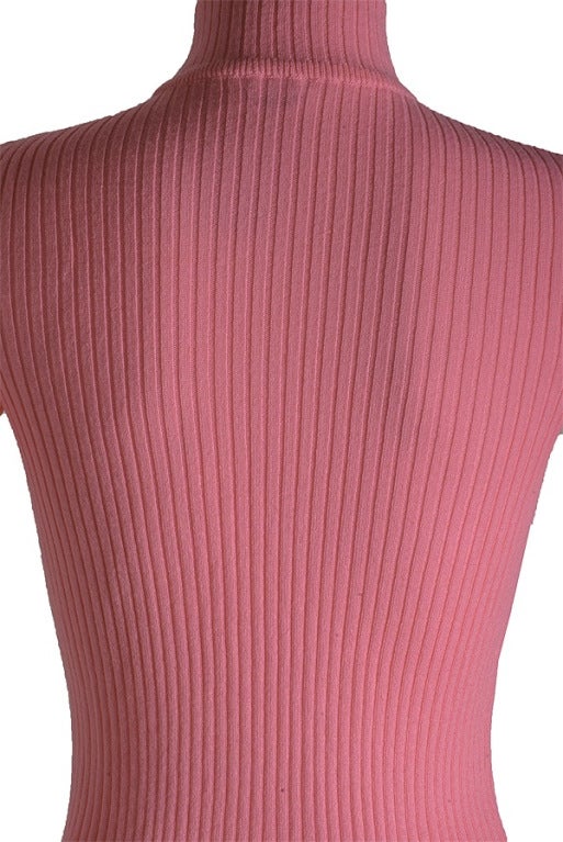 New Courreges Bright Pink Ribbed Knit Mock Turtleneck Short Sleeve Sweater In New Condition In Boca Raton, FL