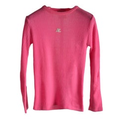 70's Vintage Courreges Hot Pink Long Sleeve Knit Pullover Sweater