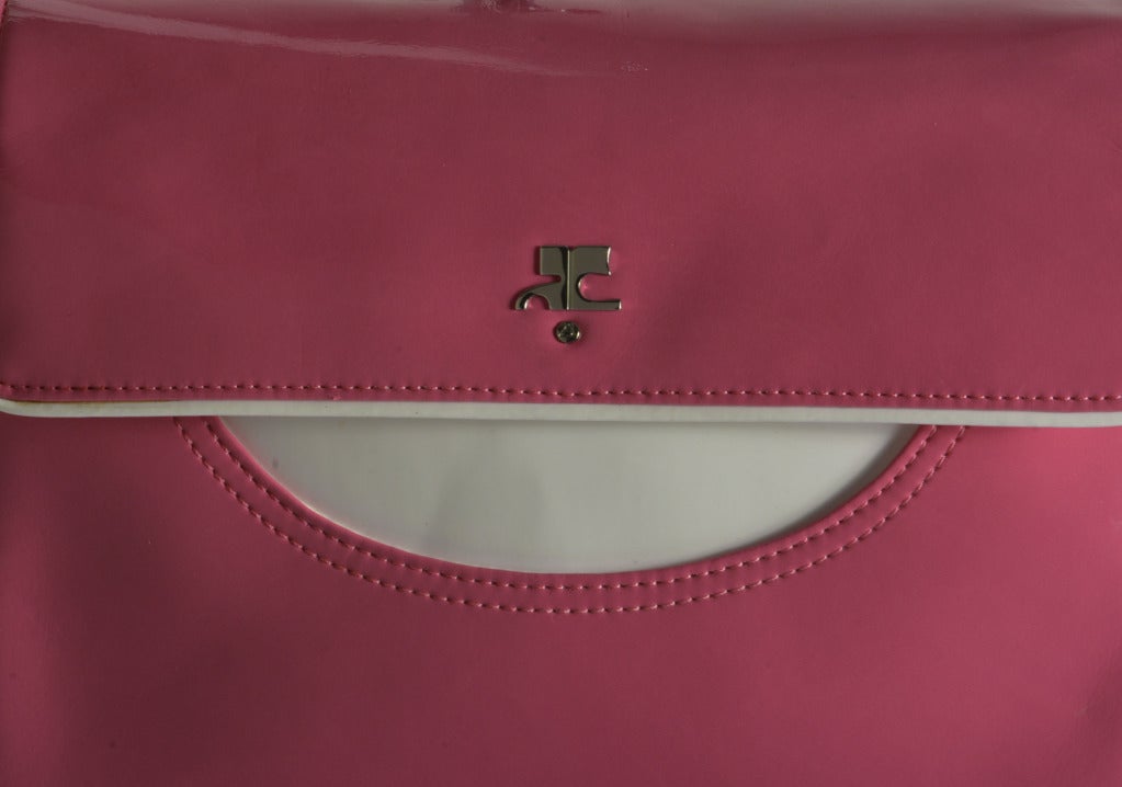 Women's Vintage Courreges Hot Pink & White Patent Leather Handbag