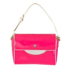 Retro Courreges Hot Pink & White Patent Leather Handbag
