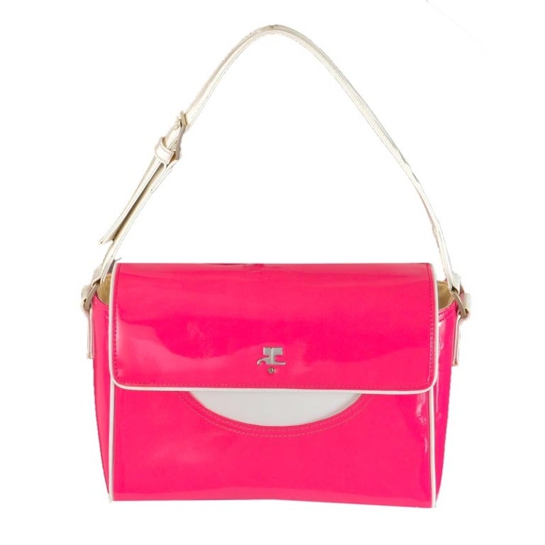 Vintage Courreges Hot Pink and White Patent Leather Handbag at 1stdibs