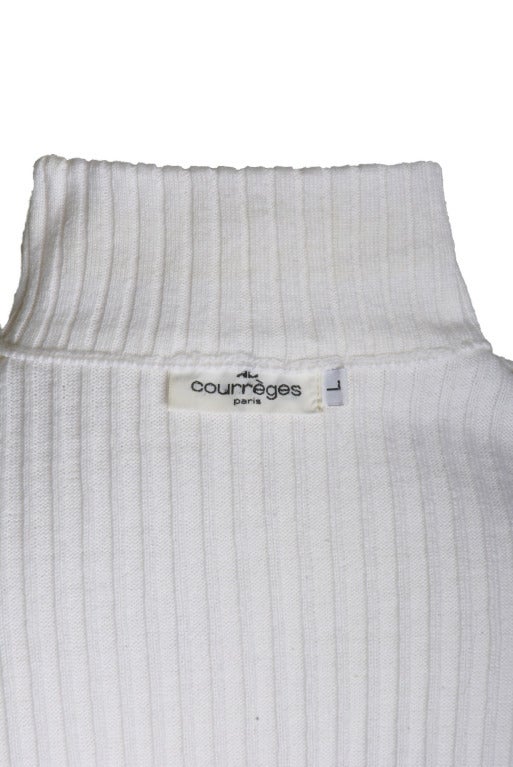 Gray New Courreges White Knit Mock Turtleneck Short Sleeve Sweater