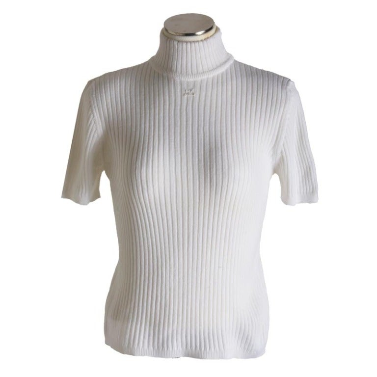 New Courreges White Knit Mock Turtleneck Short Sleeve Sweater For Sale ...