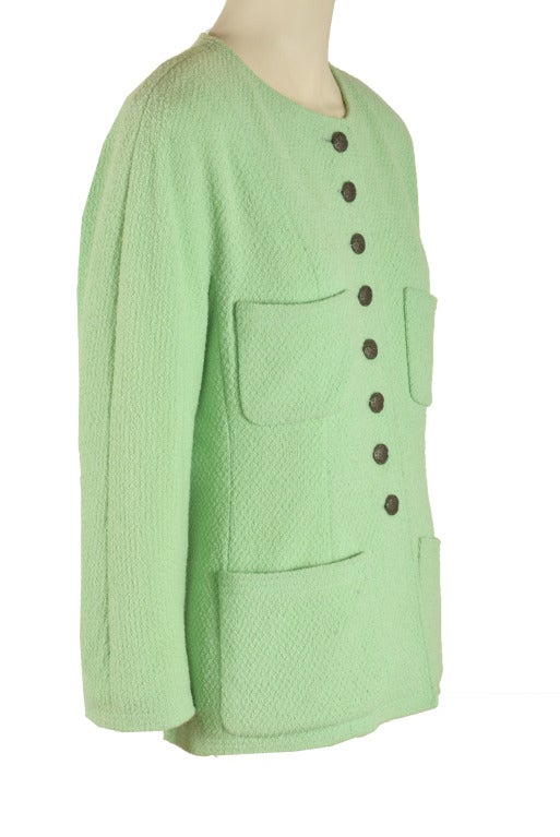 Women's Chanel Green Wool Box Jacket with Four Pockets For Sale