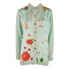 Hermes Mint Green and Floral Print Long Sleeve Top Size 38 2