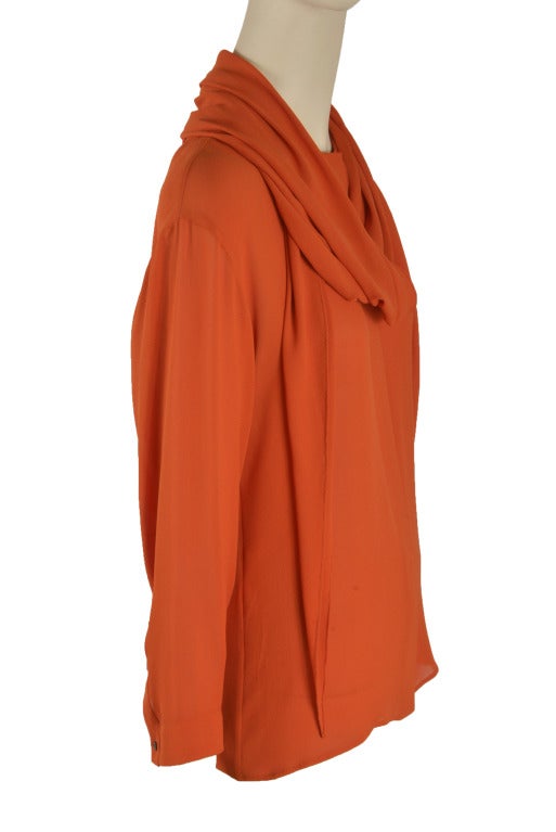 New Hermes Rust Orange Silk & Wool Blend Blouse with Scarf Size 40 1