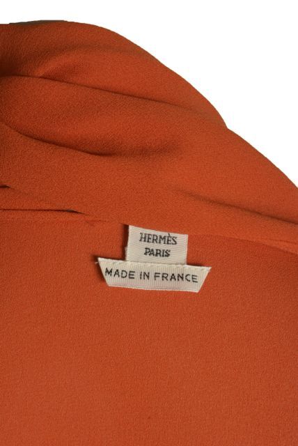 New Hermes Rust Orange Silk & Wool Blend Blouse with Scarf Size 40 2