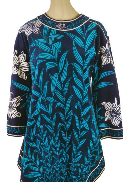 1970's Emilio Pucci Blue Floral Velvet Print Point Dress Tunic Size 10 In Excellent Condition For Sale In Boca Raton, FL