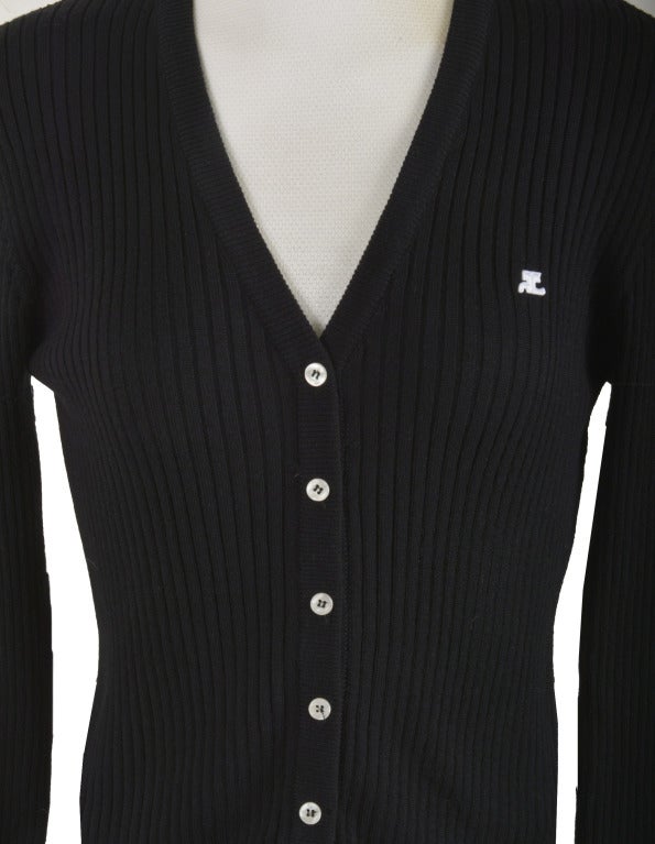 Women's New Courreges Black Knit Cardigan Two Piece Sweater Set Size Large For Sale