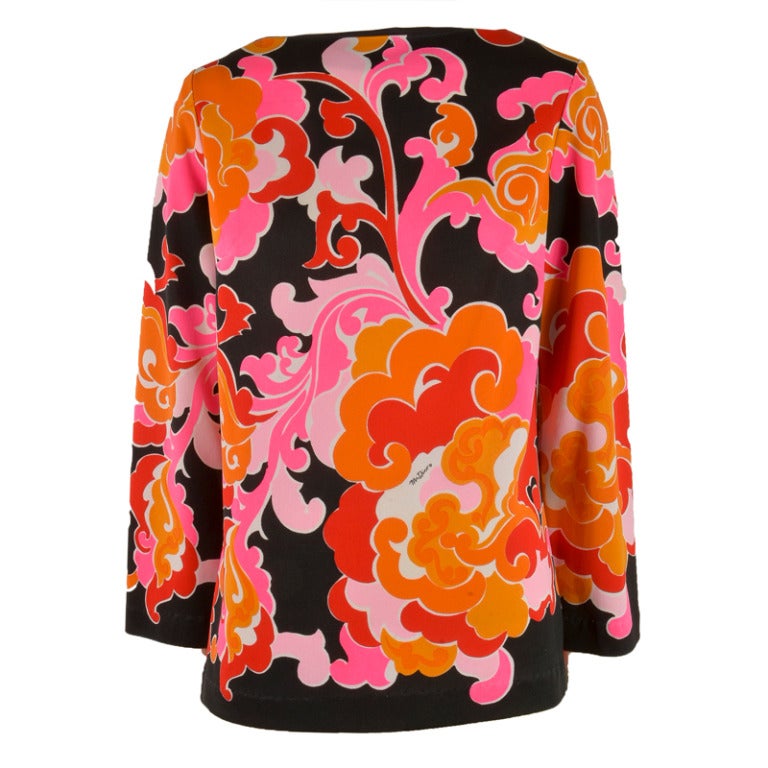 1960's Vintage Mr. Dino Pink, Orange & Black Flower Power Top Size 10