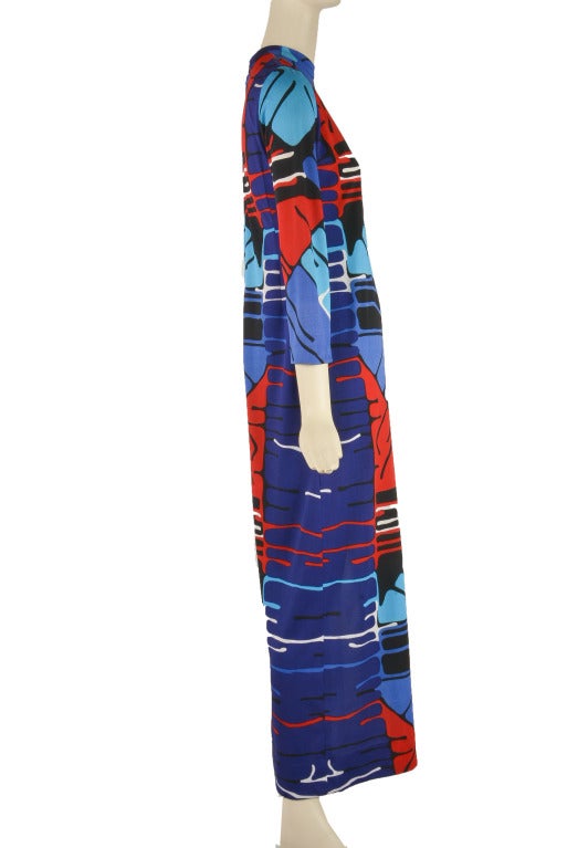 Women's 1960's Vintage Malcolm Starr Mod Print Long Sleeve Maxi Dress