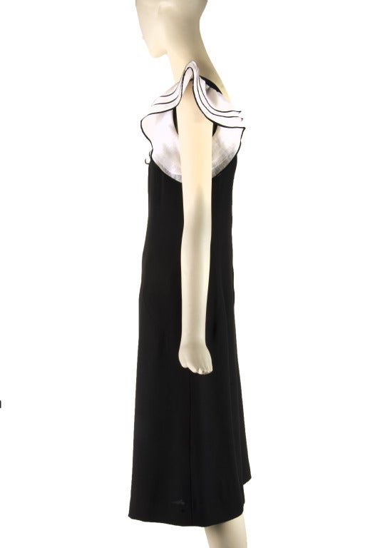 Vintage Estevez Black Cocktail Dress with White Taffeta Sleeves In Excellent Condition In Boca Raton, FL