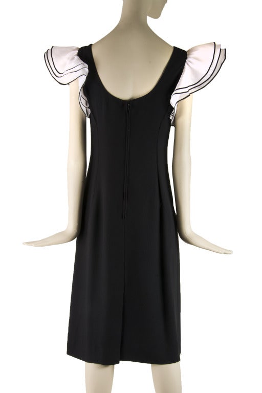 Women's Vintage Estevez Black Cocktail Dress with White Taffeta Sleeves