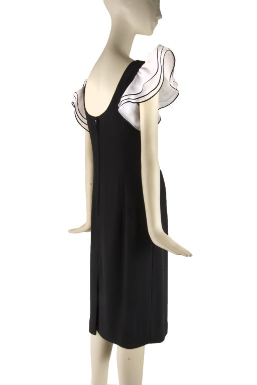 Vintage Estevez Black Cocktail Dress with White Taffeta Sleeves 1