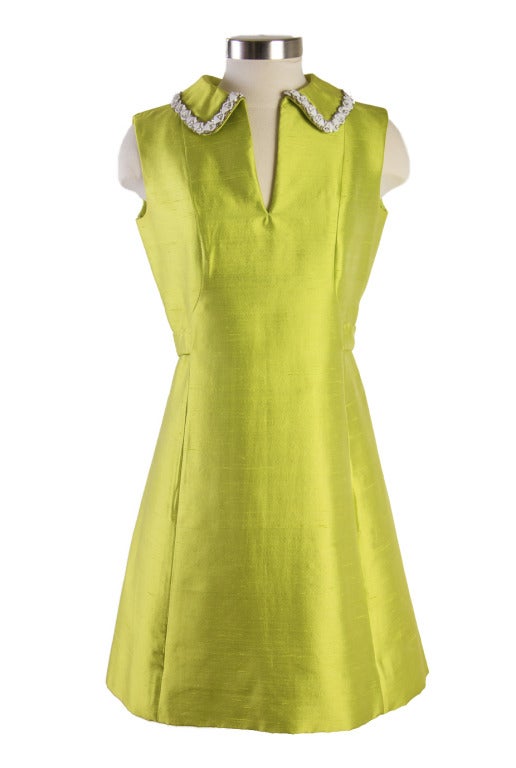 Women's 1960's Gino Charles Lime Green Two Piece Dress & Matching Jacket For Sale