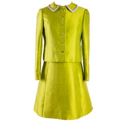 1960's Gino Charles Lime Green Two Piece Dress & Matching Jacket
