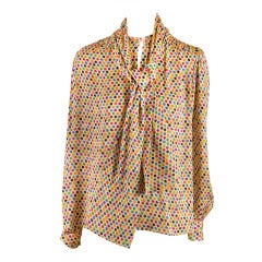 80's Yves Saint Laurent Rive Gauche Print Blouse w/ Attached Scarf
