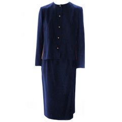 Vintage Chanel Creations Red Trim Navy Suit