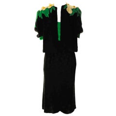 Levino Verna 3p. Jacket/Skirt & Camisole Set-Black & Green