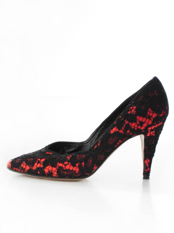 Garolini Lace Pumps-Black & Red For Sale 3