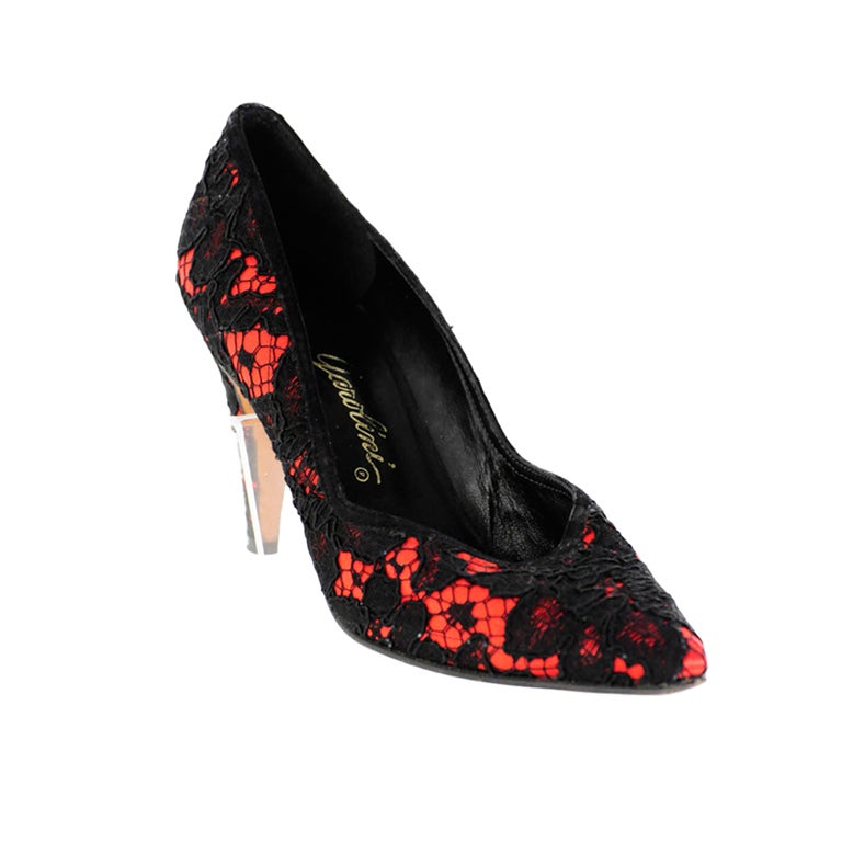 Garolini Lace Pumps-Black & Red For Sale