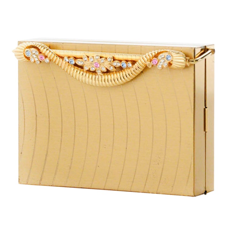 Minaudière Clutch-Gold With Black Faille Frame For Sale