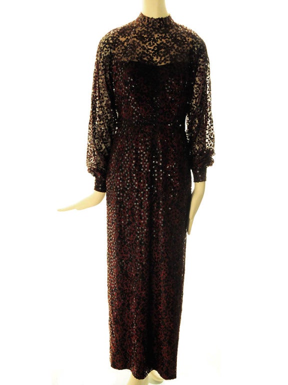 Black Mollie Parnis Boutique-Burgundy Sequin Gown For Sale