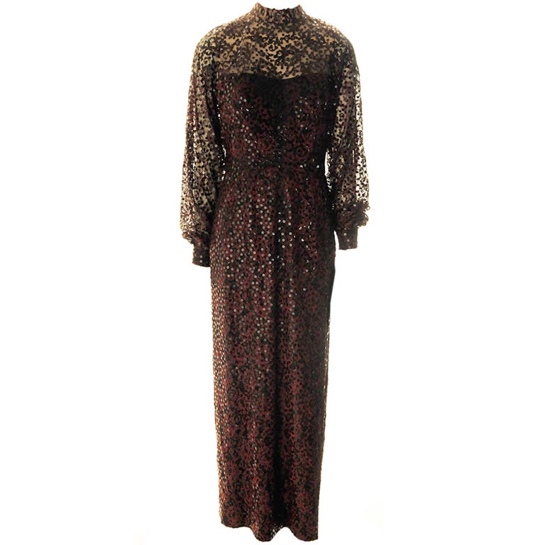 Mollie Parnis Boutique-Burgundy Sequin Gown For Sale