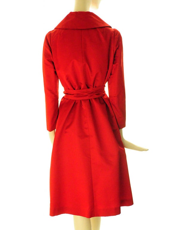 Red Pauline Trigere Satin Evening Coat For Sale at 1stdibs