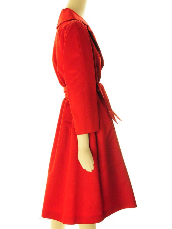 Red Pauline Trigere Satin Evening Coat 1