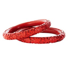 Vintage Hand Carved Red Cinnabar Bangle Bracelets