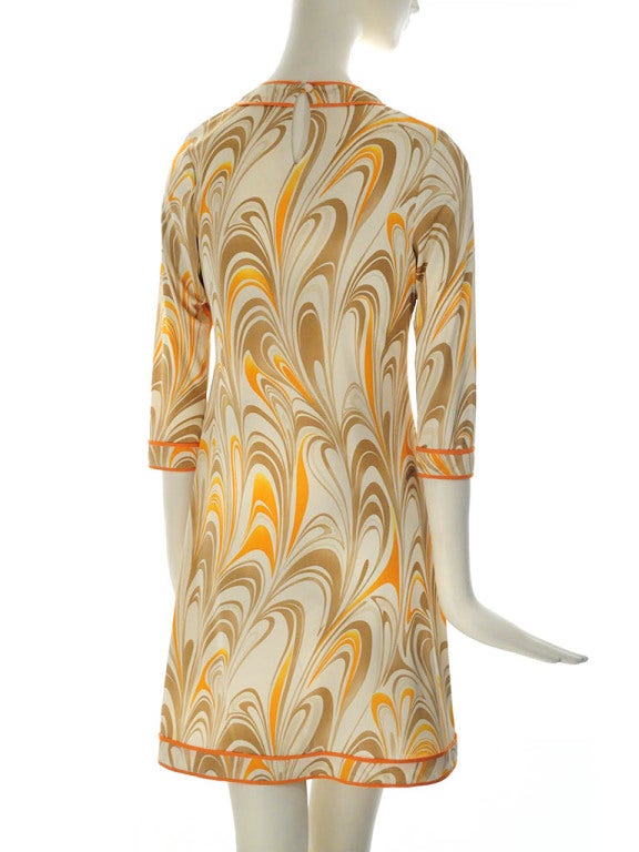 Vintage Emilio Pucci Silk Knit Orange Mini Shift Dress In Excellent Condition In Boca Raton, FL