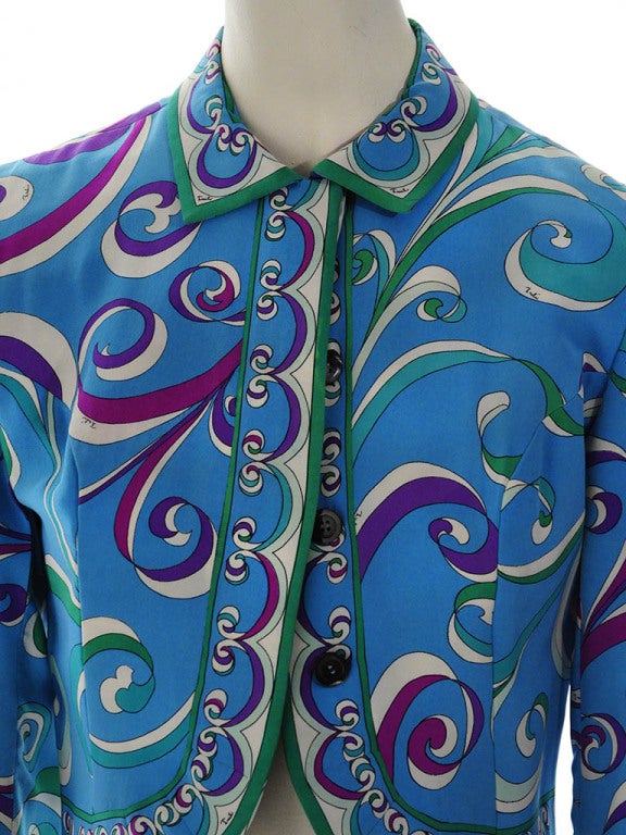 Vintage Emilio Pucci Teal Silk Bolero Jacket For Sale at 1stdibs