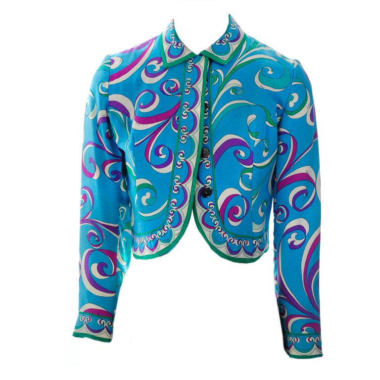 Vintage Emilio Pucci Teal Silk Bolero Jacket For Sale