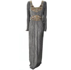 Vintage Mary McFadden Couture Beaded Fortuny Evening Gown